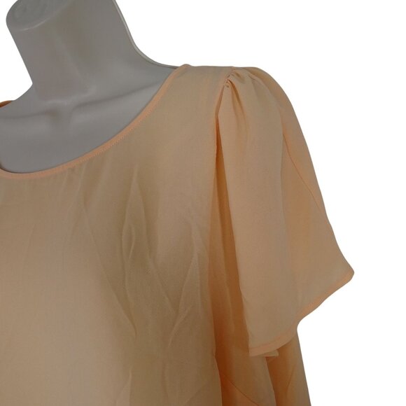 CeCe Peach Orange Flowy Short Sleeve Blouse Women Size XL Semisheer Keyhole Back - Picture 2 of 8
